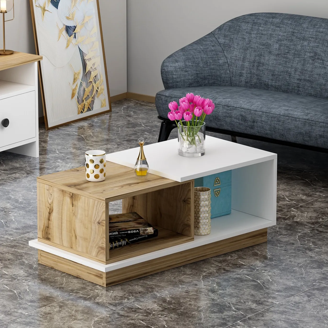 Salontafel Viyana Wit/Naturel 90cm