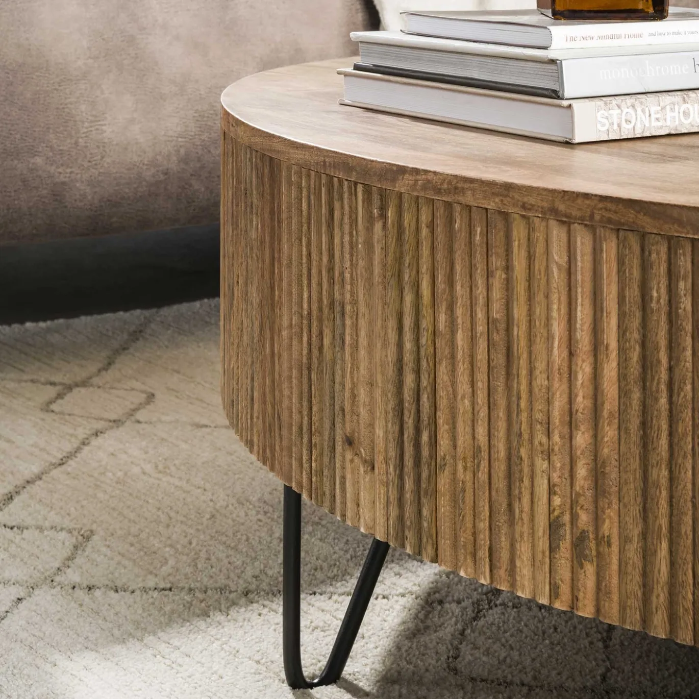 Salontafel Wave Ø120cm Massief Mango Zand - Giga Meubel