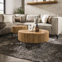 Salontafel Wave Rond Mango Naturel Set van 2 - Giga Meubel