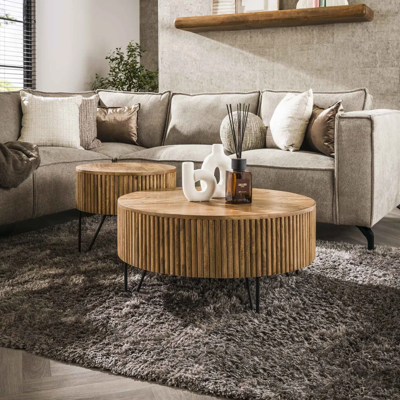 Salontafel Wave Rond Mango Naturel Set van 2 - Giga Meubel