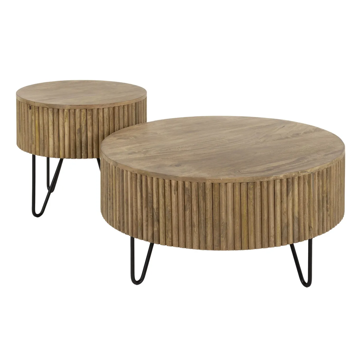 Salontafel Wave Rond Mango Naturel Set van 2 - Giga Meubel