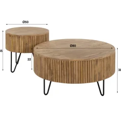 Salontafel Wave Rond Mango Naturel Set van 2 - Giga Meubel