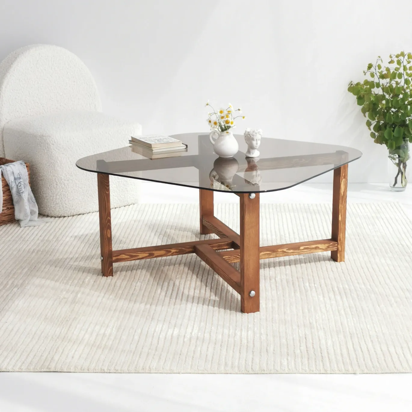 Salontafel Zen Glas/Bruin 80cm
