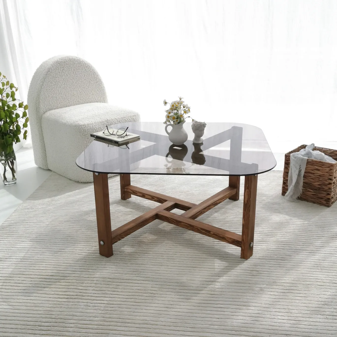 Salontafel Zen Glas/Bruin 80cm