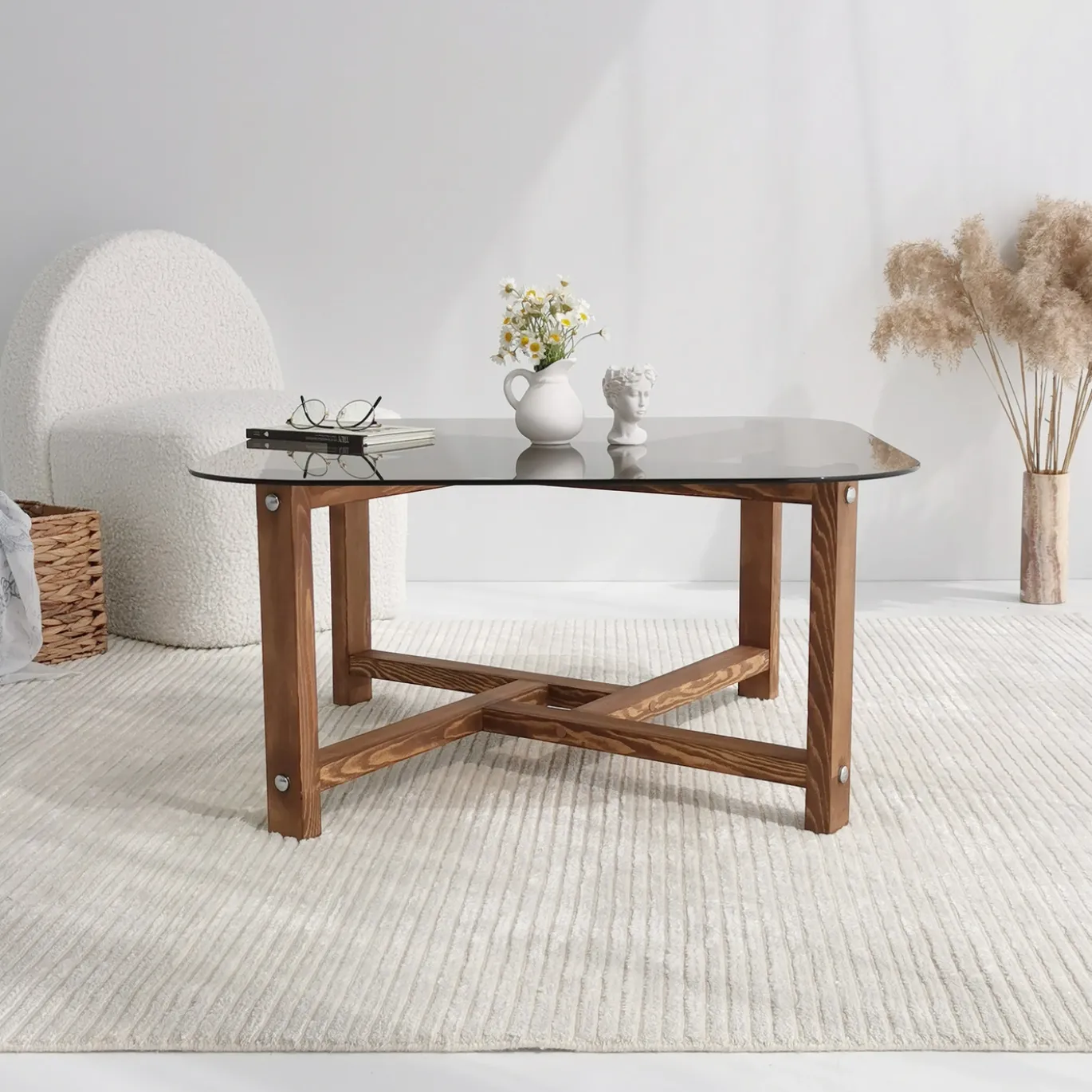 Salontafel Zen Glas/Bruin 80cm