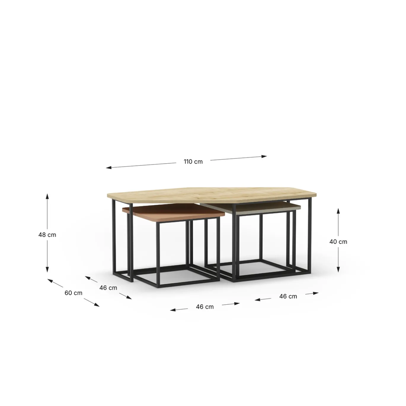 Salontafel Zoya Set van 3 Eiken Terracotta/groen - Giga Meubel