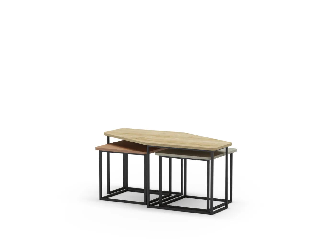 Salontafel Zoya Set van 3 Eiken Terracotta/groen - Giga Meubel