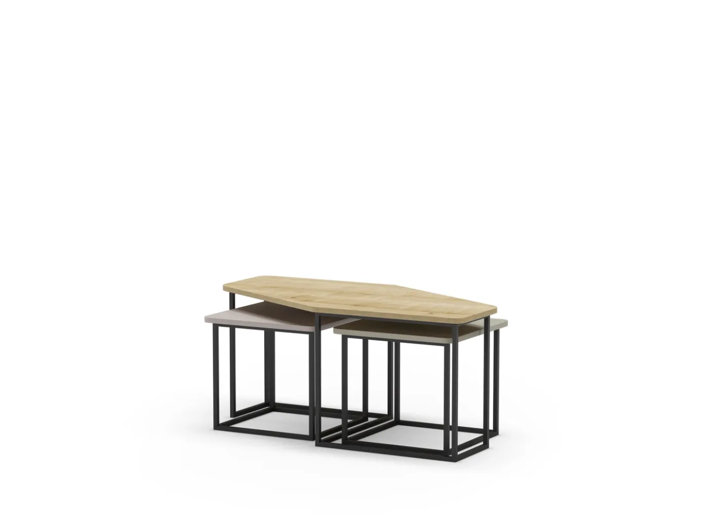 Salontafel Zoya Set van 3 Eiken Crème/groen - Giga Meubel
