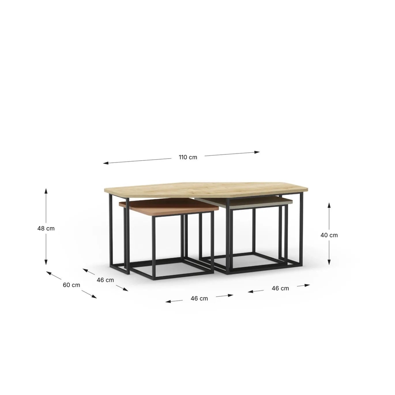 Salontafel Zoya Set van 3 Eiken Crème/groen - Giga Meubel