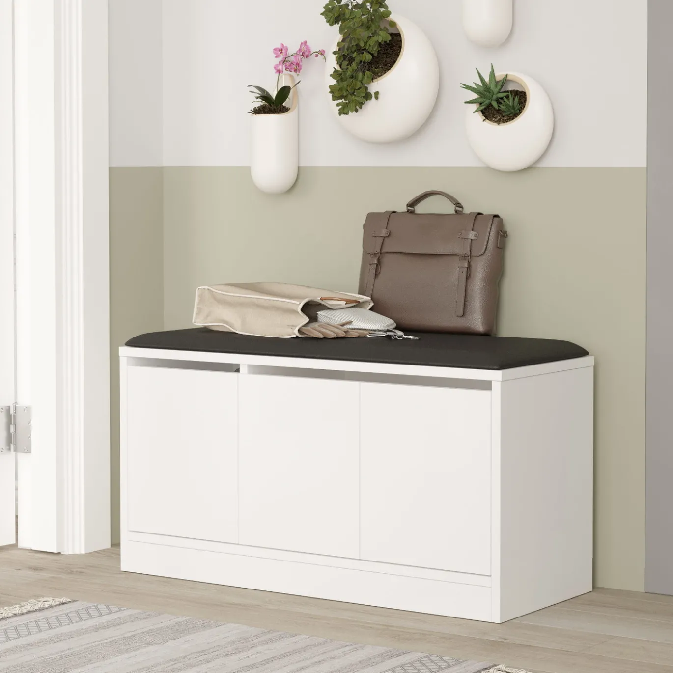 Schoenenbank Mardin PU-Leer Wit
