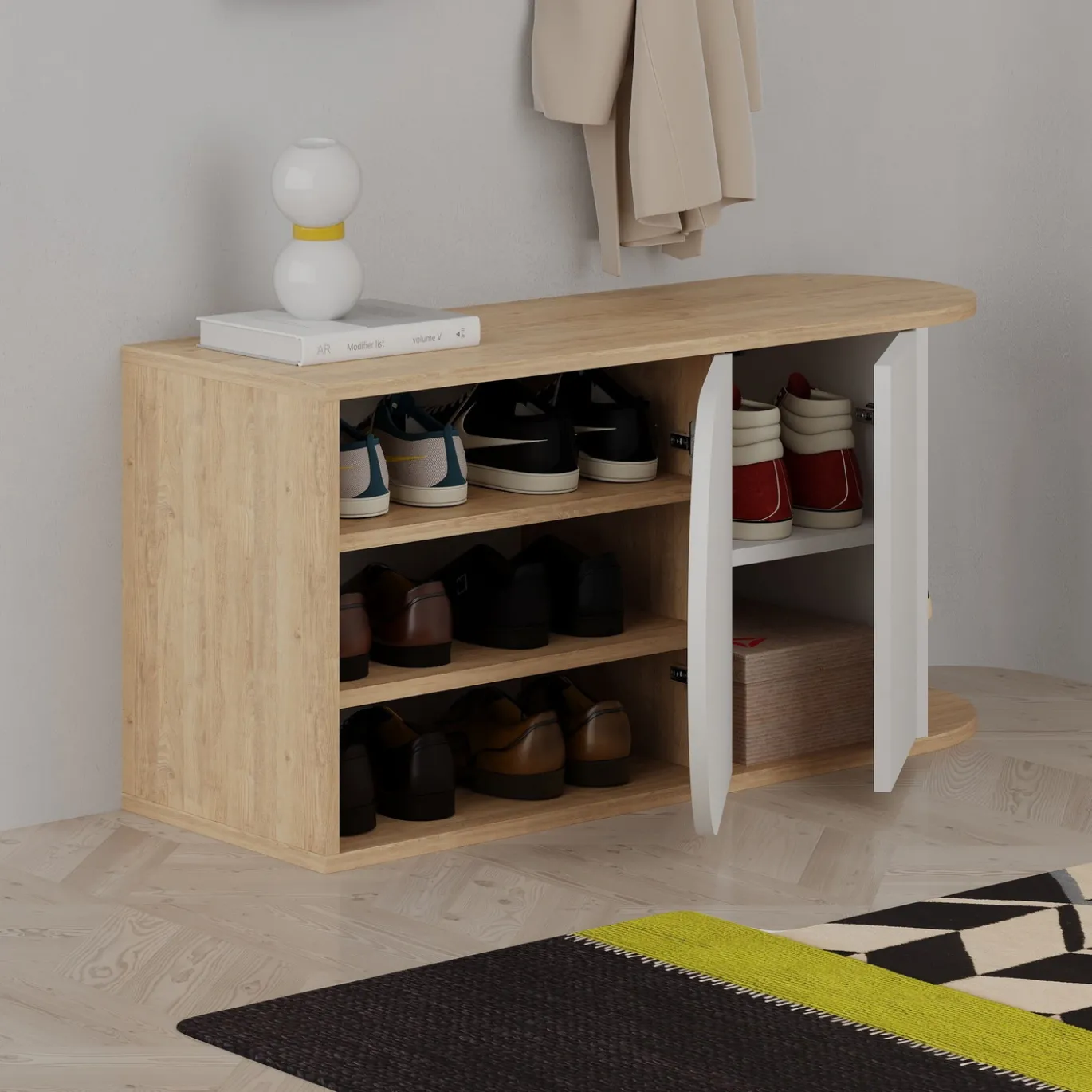 Schoenenbank Nova Naturel/Wit 104cm