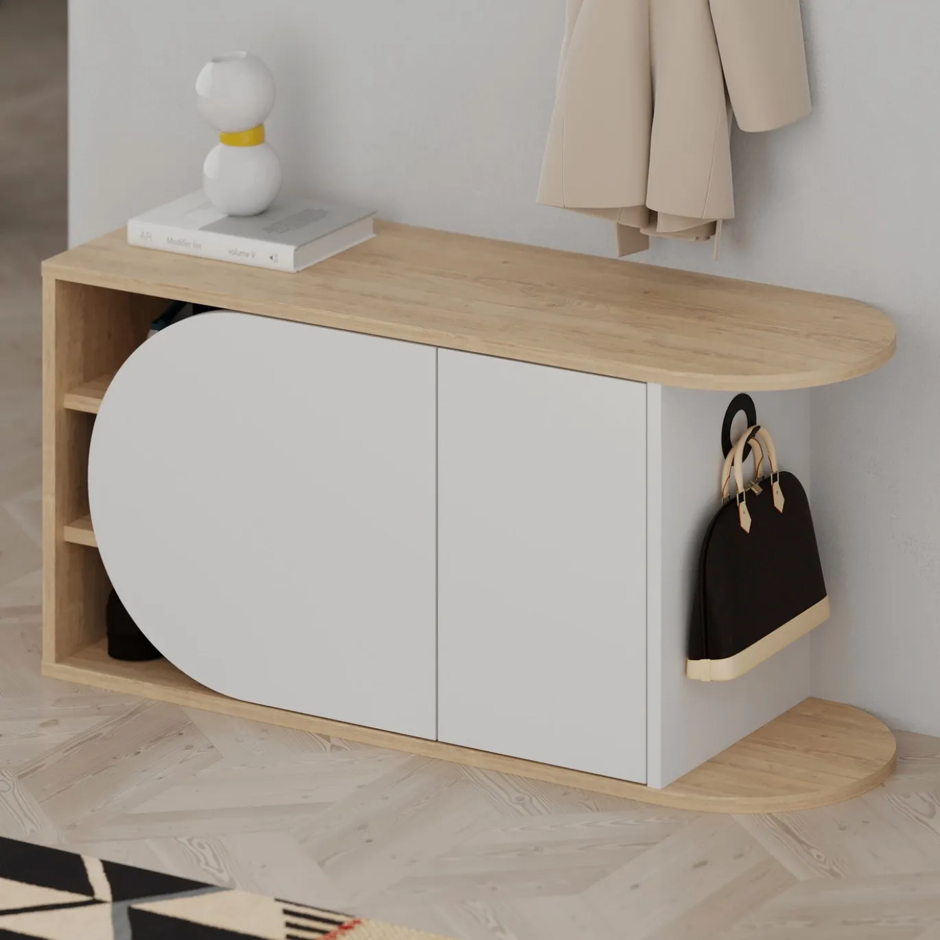 Schoenenbank Nova Naturel/Wit 104cm