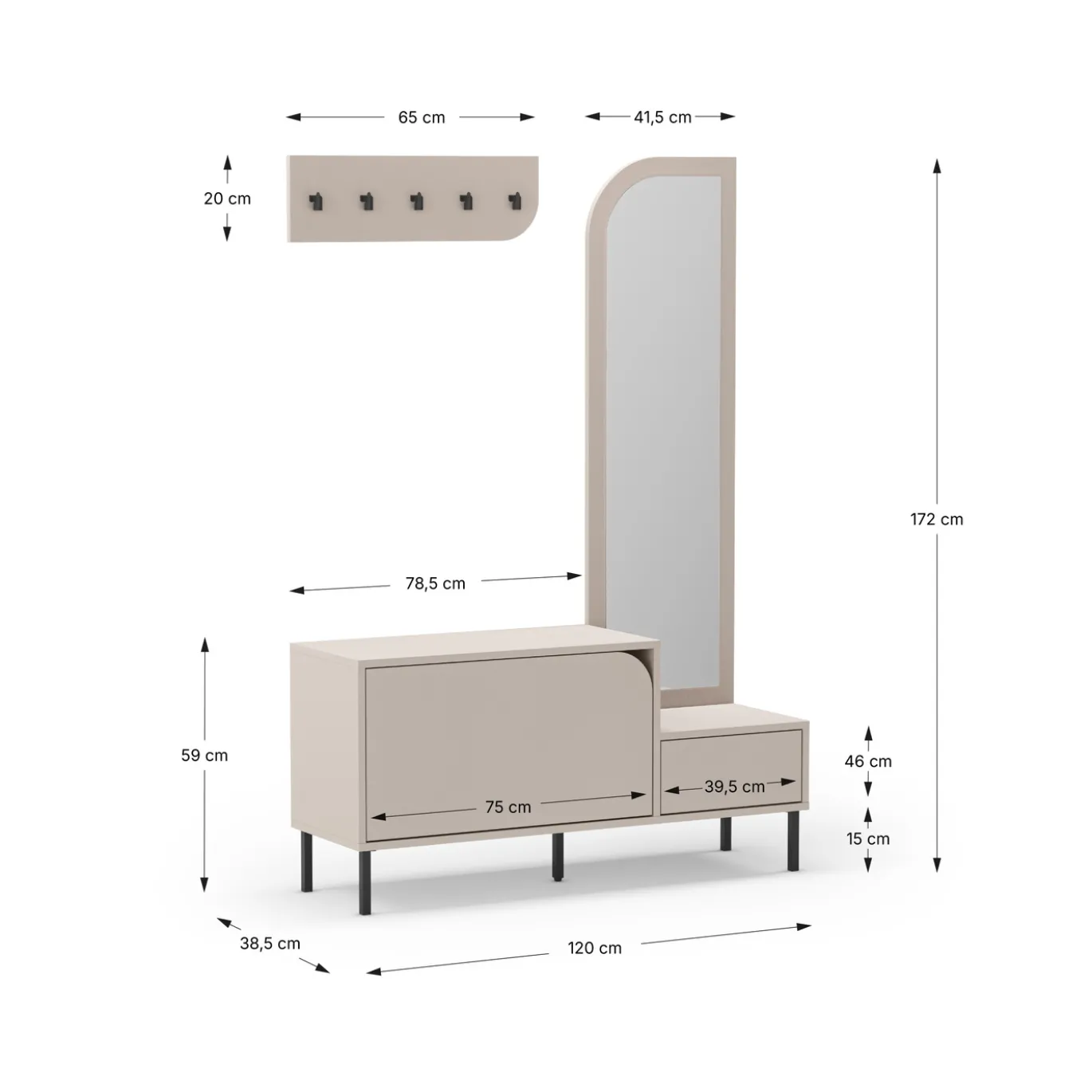 Schoenenkast Bea 2d+spiegel Crème - Giga Meubel