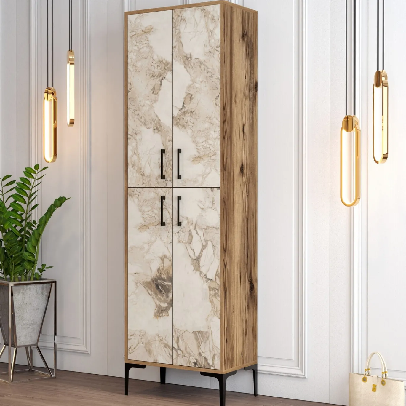 Schoenenkast Berlin Melamine Walnoot Wit Marmerlook