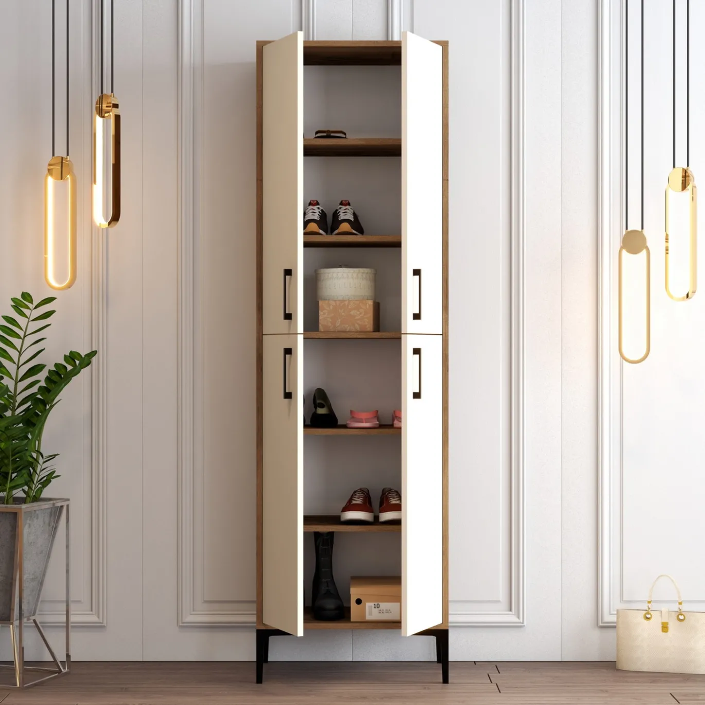 Schoenenkast Berlin Melamine Walnoot Crème