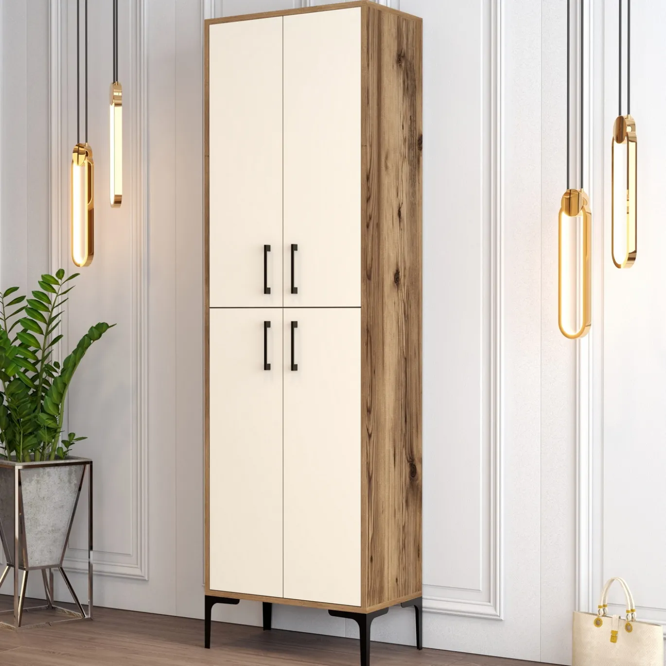 Schoenenkast Berlin Melamine Walnoot Crème