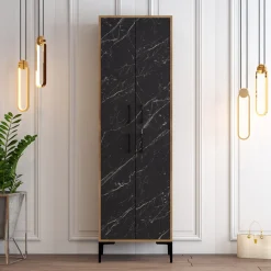 Schoenenkast Berlin Melamine Walnoot Zwart Marmerlook
