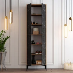 Schoenenkast Berlin Melamine Walnoot Zwart Marmerlook