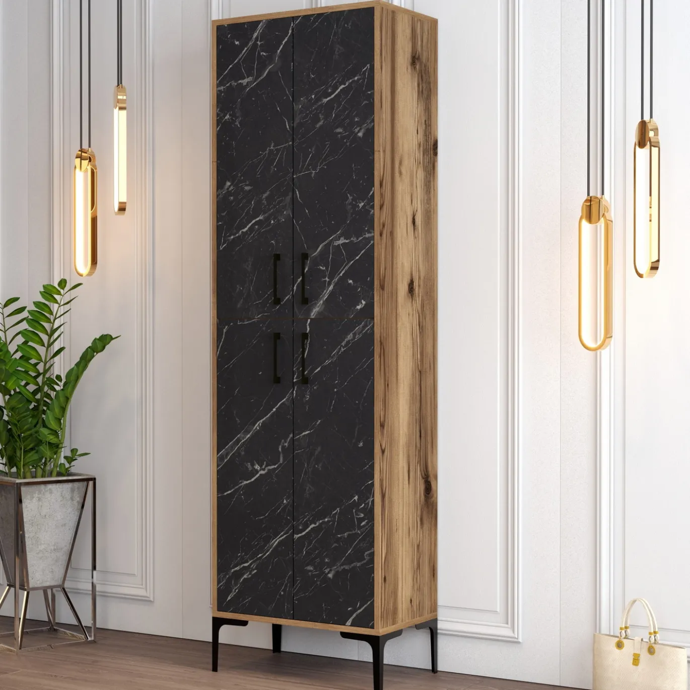 Schoenenkast Berlin Melamine Walnoot Zwart Marmerlook