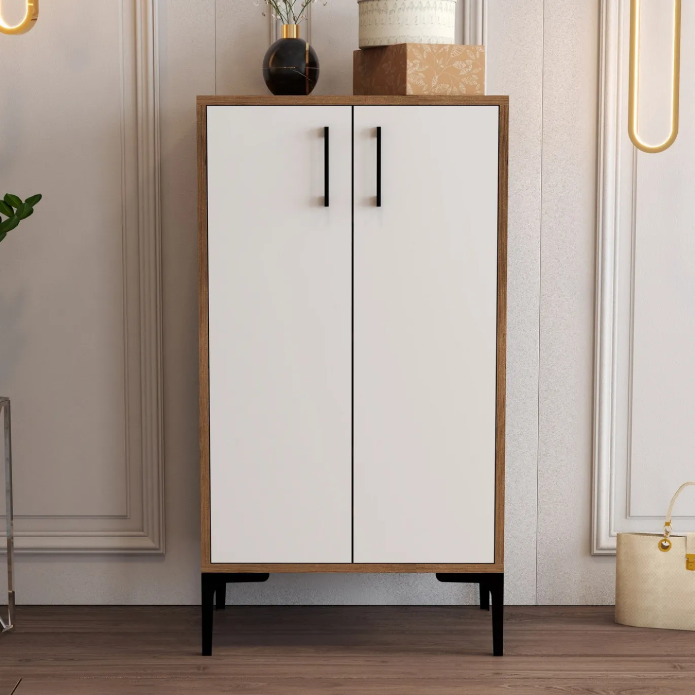 Schoenenkast Prag Melamine Walnoot Wit