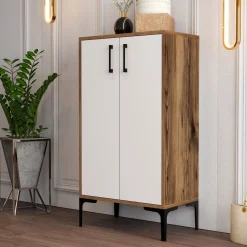Schoenenkast Prag Melamine Walnoot Wit