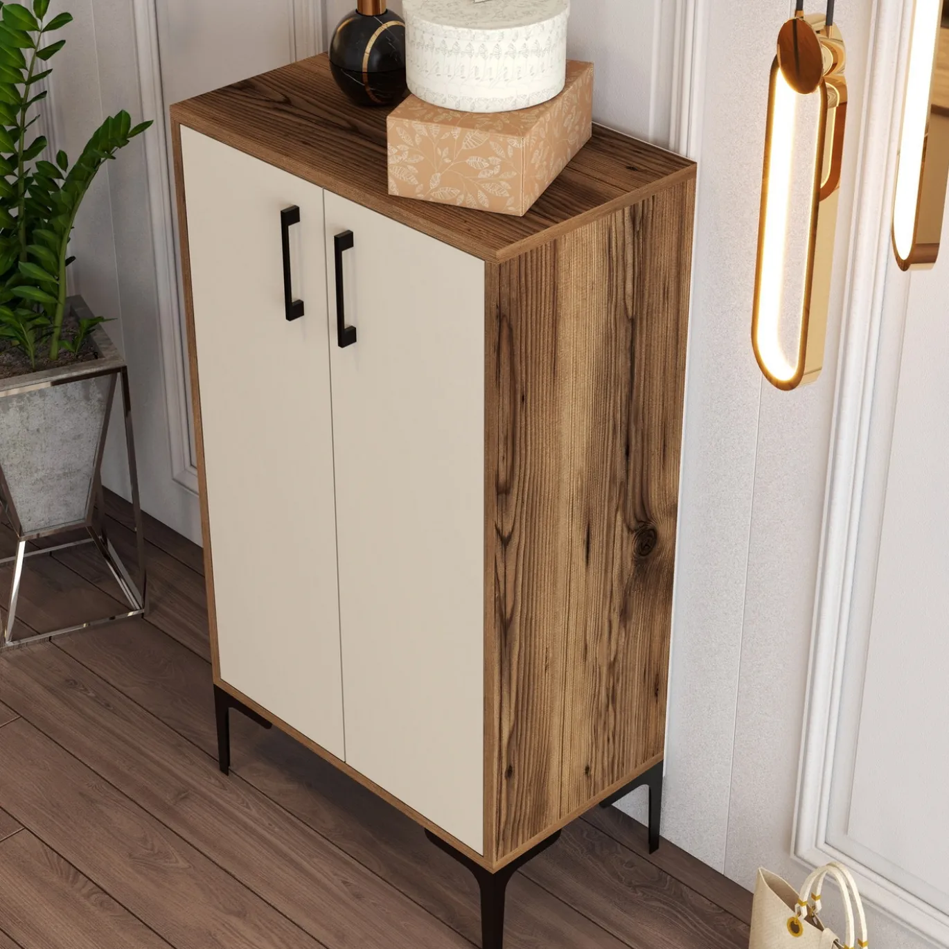 Schoenenkast Prag Melamine Walnoot Crème