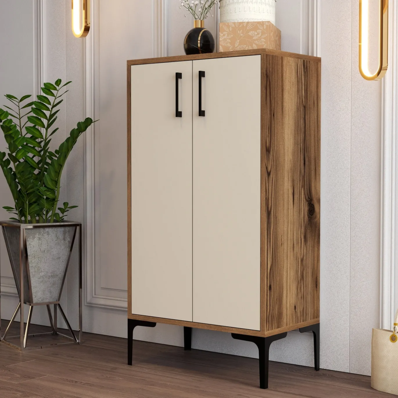 Schoenenkast Prag Melamine Walnoot Crème