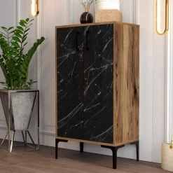 Schoenenkast Prag Melamine Zwart Marmerlook