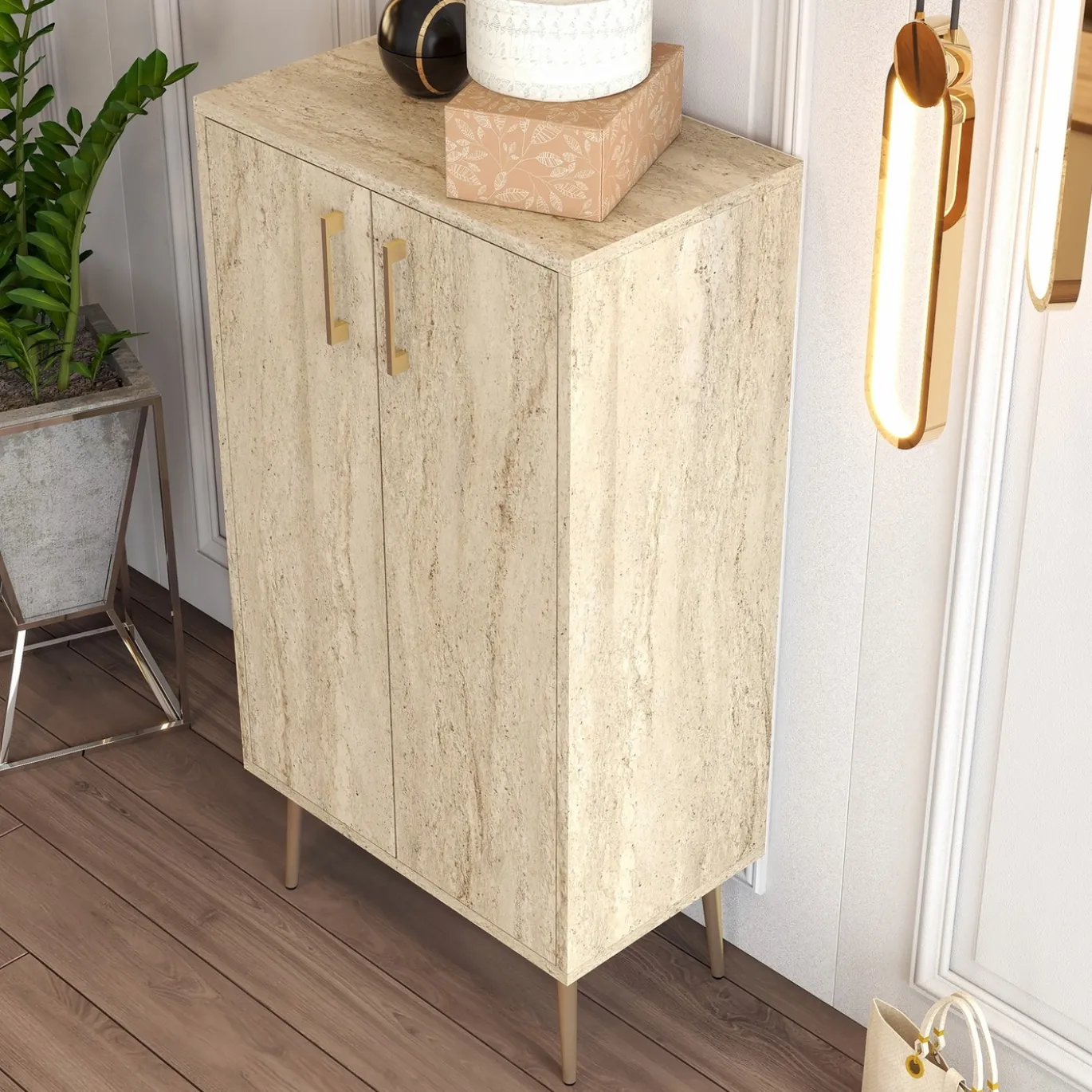 Schoenenkast Prag Travertinlook 110cm