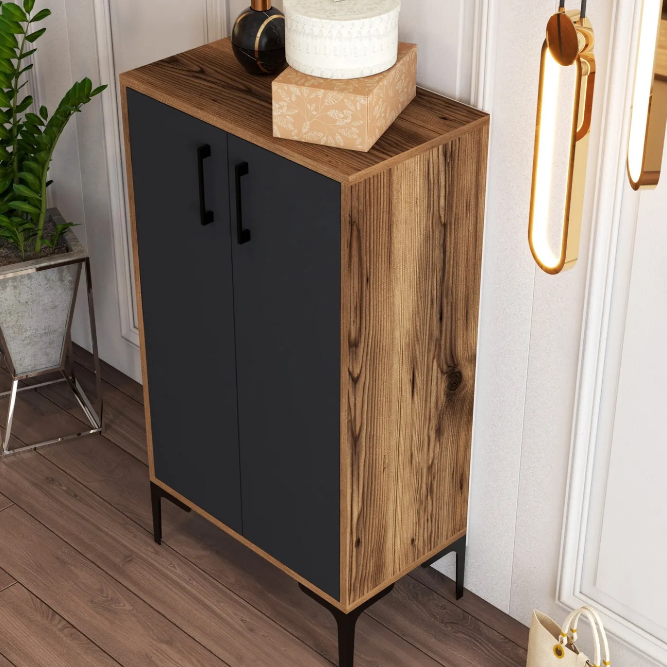 Schoenenkast Prag Walnoot/Antraciet 110cm