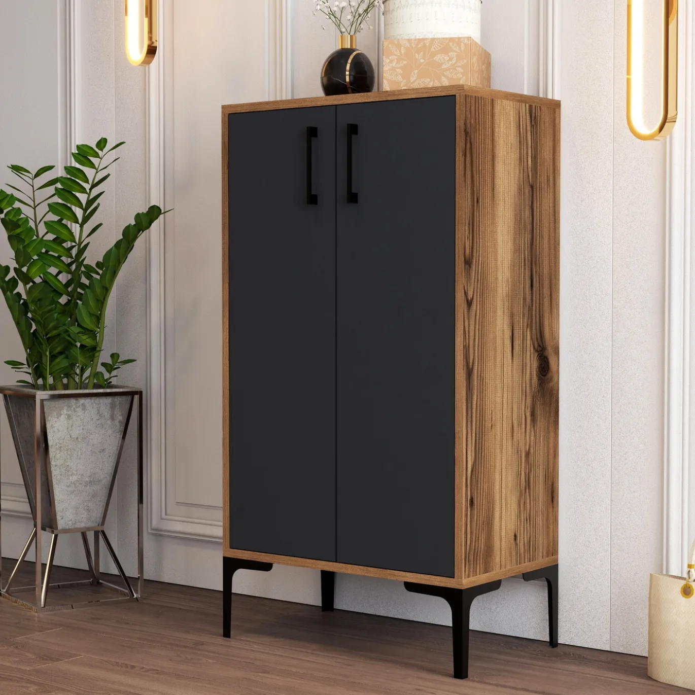 Schoenenkast Prag Walnoot/Antraciet 110cm