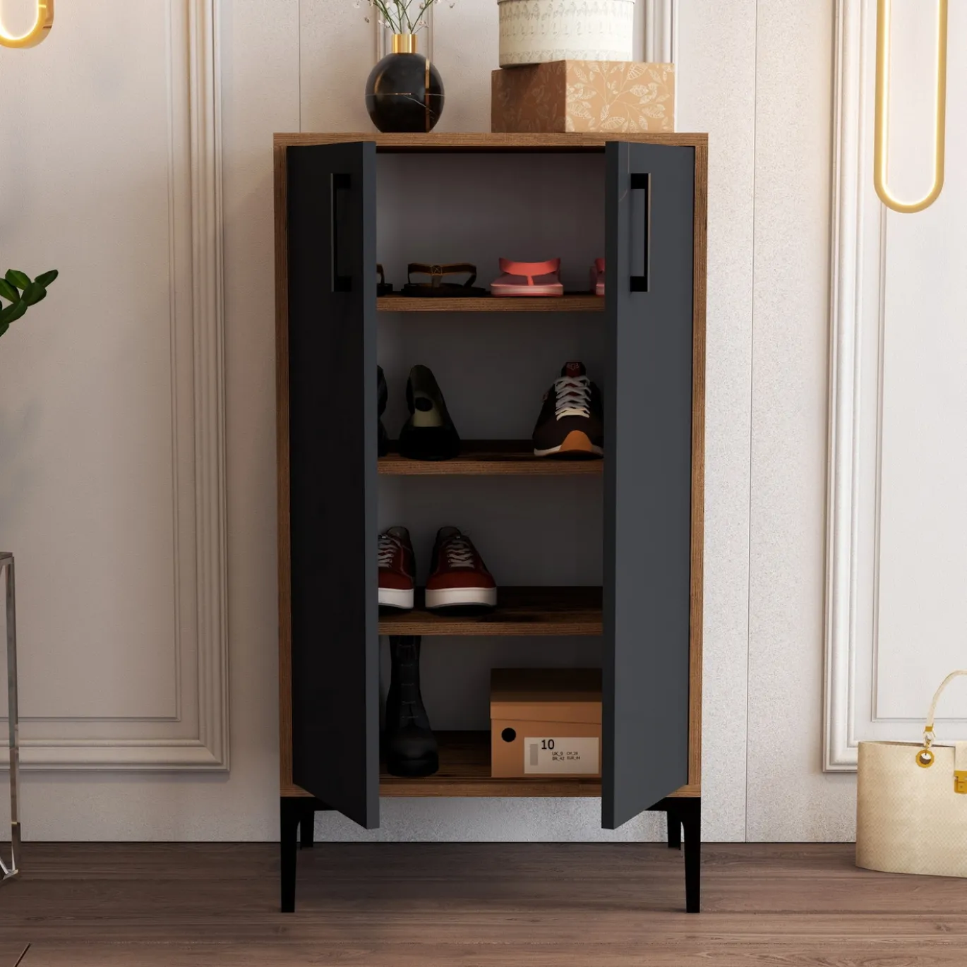 Schoenenkast Prag Walnoot/Antraciet 110cm