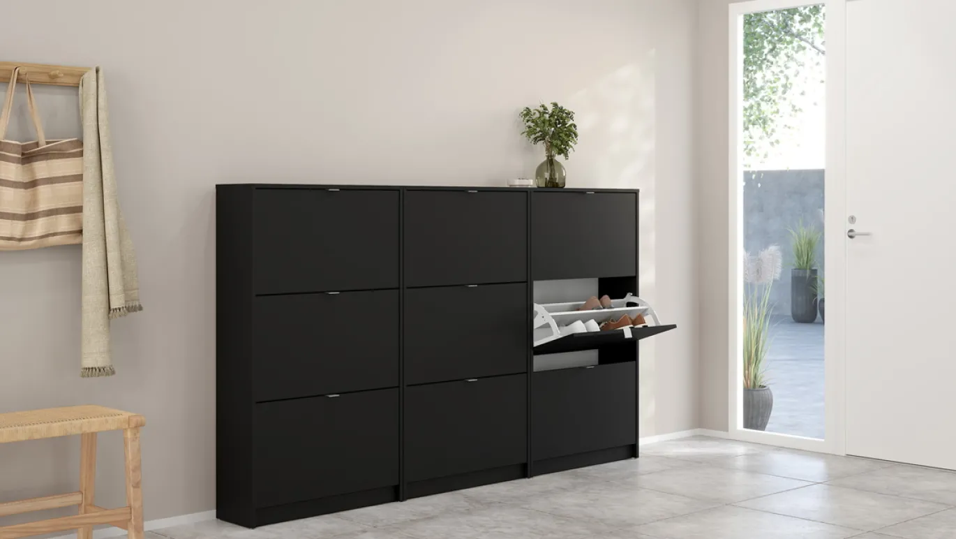 Schoenenkast Shoes Mat Zwart 3-vakken - Giga Living