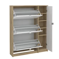 Schoenenkast Shoes Naturel/Wit Hoogglans 124cm - Giga Living