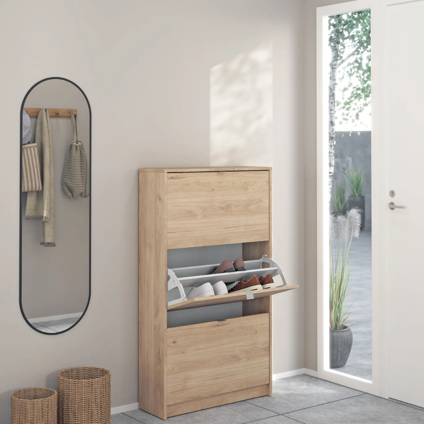 Schoenenkast Shoes 3 vakken + 2 Lagen Hickory - Giga Living