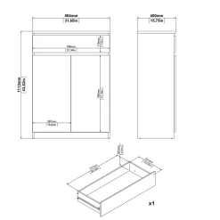 Schoenenkast Ylva met 2 deuren + 1 lade Wit Hickory - Giga Living