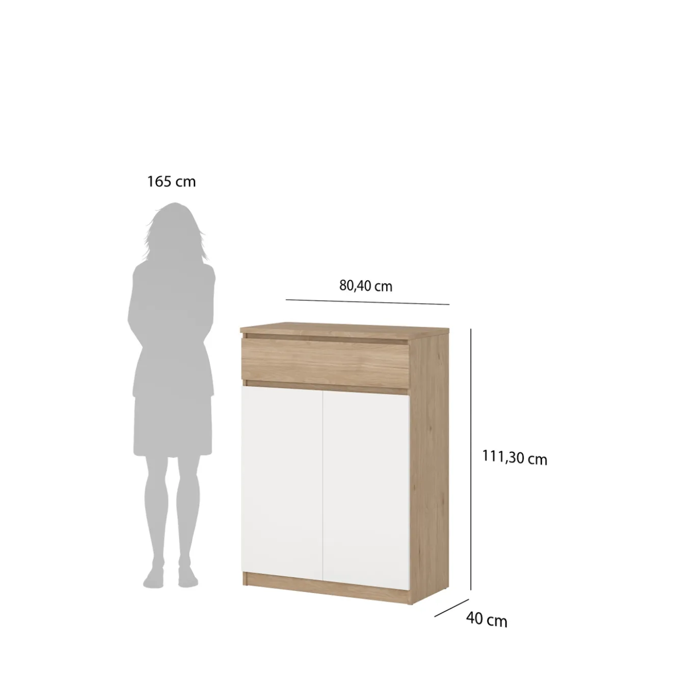 Schoenenkast Ylva met 2 deuren + 1 lade Wit Hickory - Giga Living