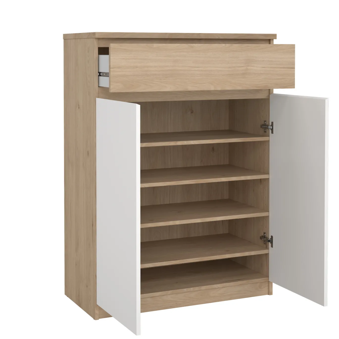 Schoenenkast Ylva met 2 deuren + 1 lade Wit Hickory - Giga Living