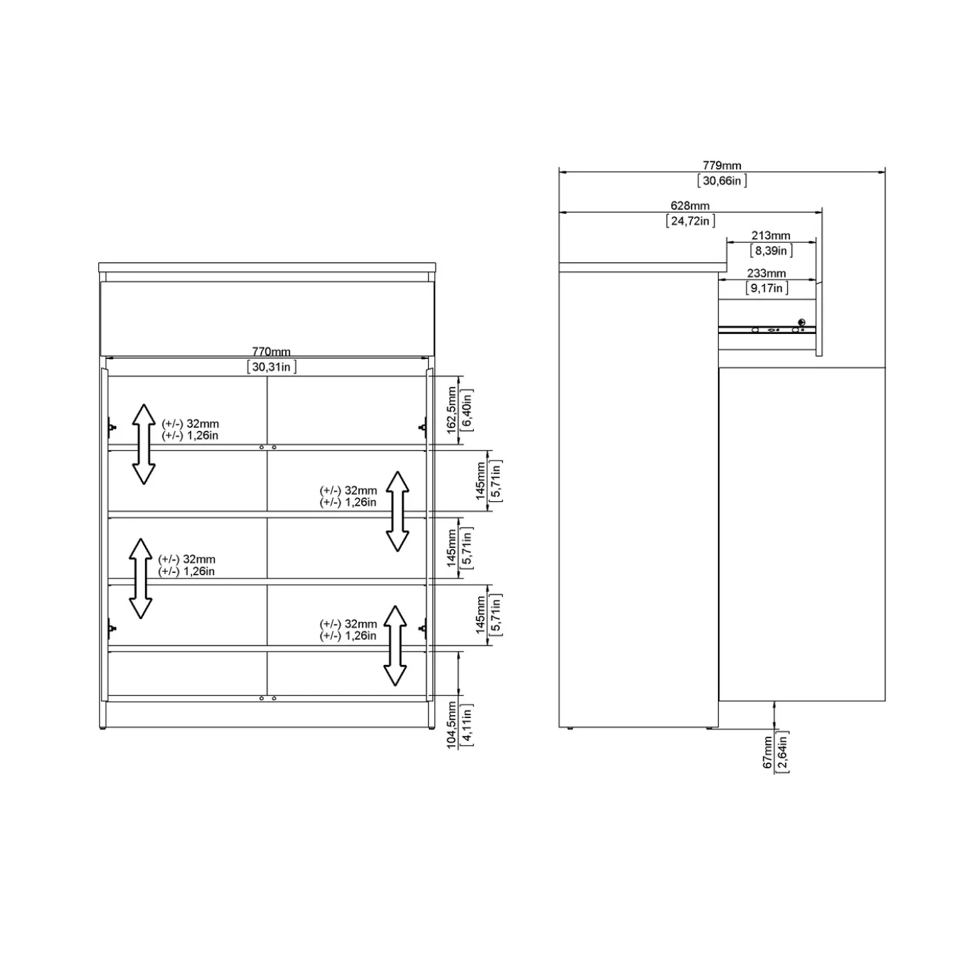 Schoenenkast Ylva met 2 deuren + 1 lade Wit Hickory - Giga Living
