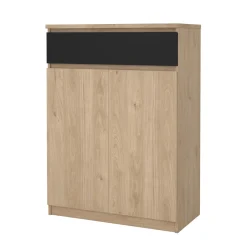 Schoenenkast Ylva met 2 deuren + 1 lade Matzwart Hickory - Giga Living
