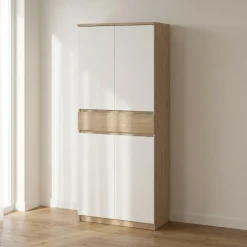 Schoenenkast Ylva met 4 deuren + 1 lade Wit Hickory - Giga Living