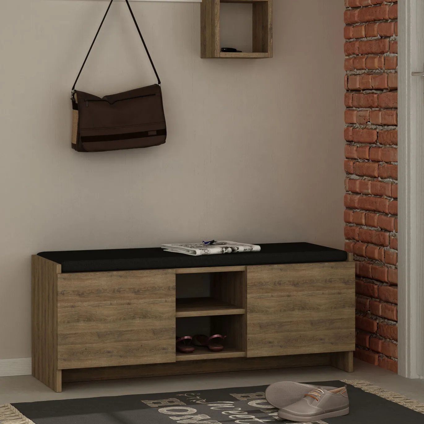 Schoenenkast Zulla Melamine Donker Eiken