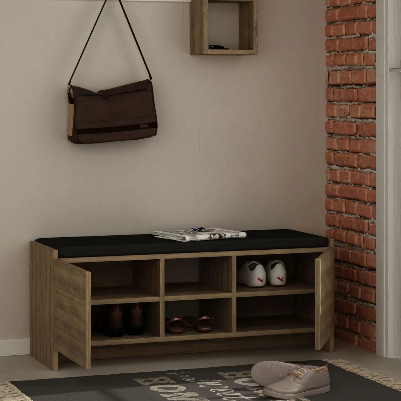 Schoenenkast Zulla Melamine Donker Eiken