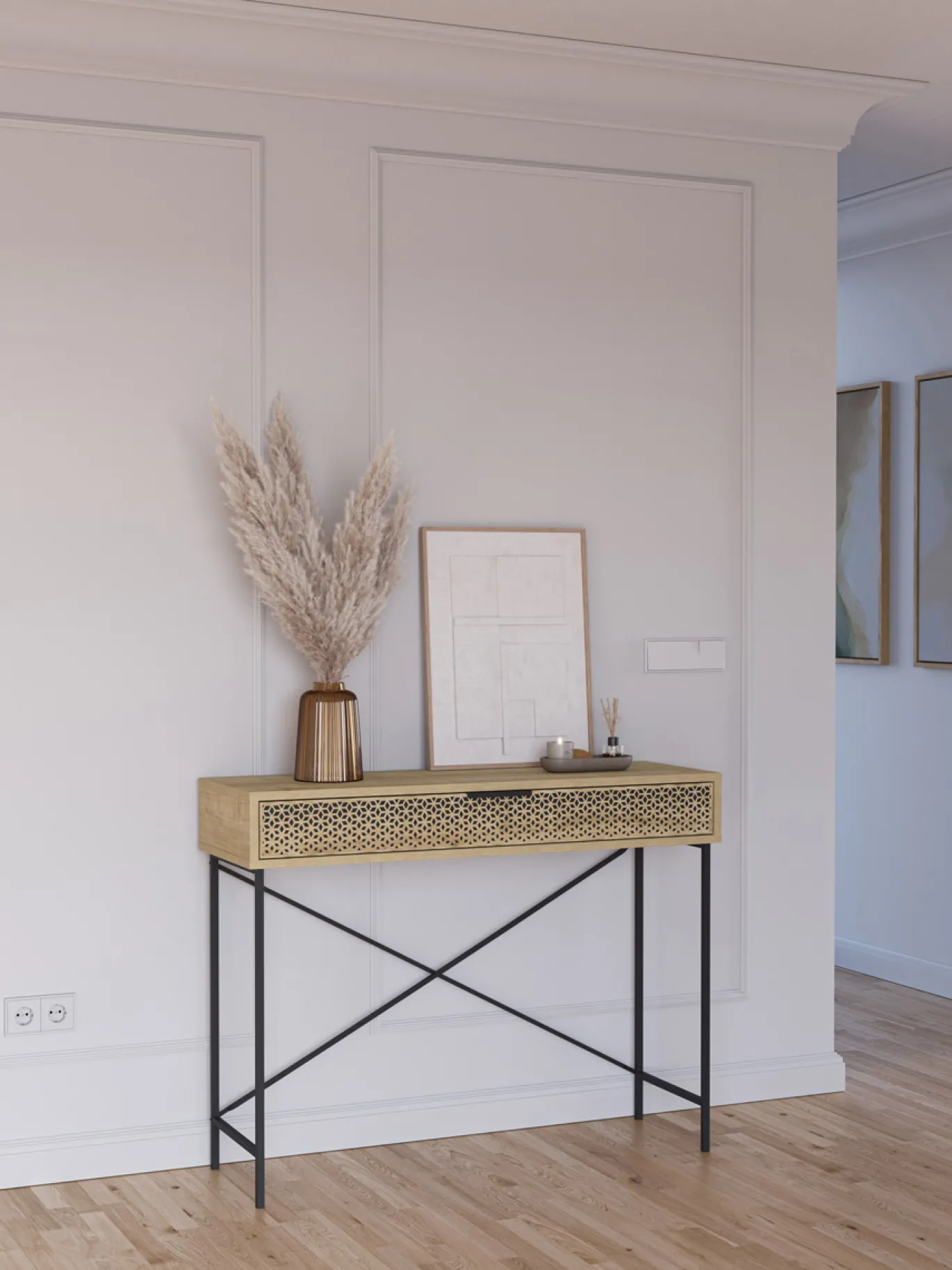 Sidetable Ecrin 1dr Eiken met Metaal - Giga Meubel