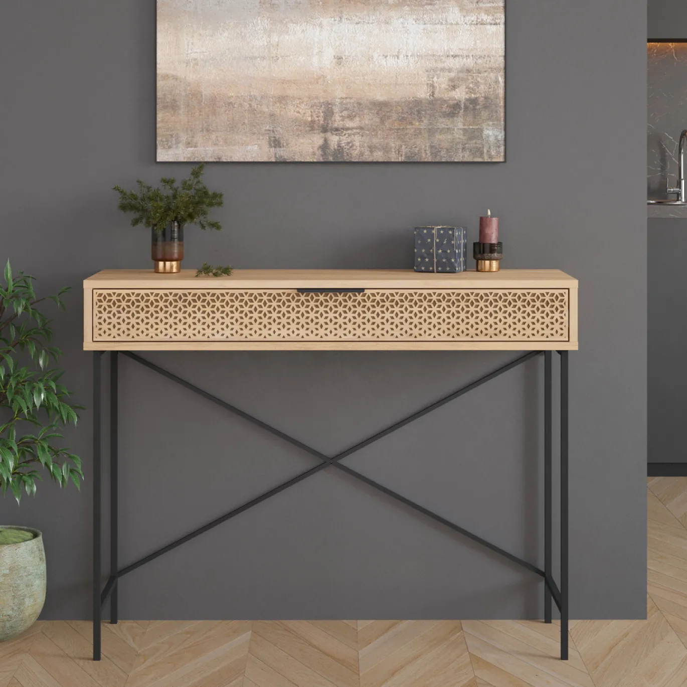 Sidetable Ecrin 1dr Eiken met Metaal - Giga Meubel