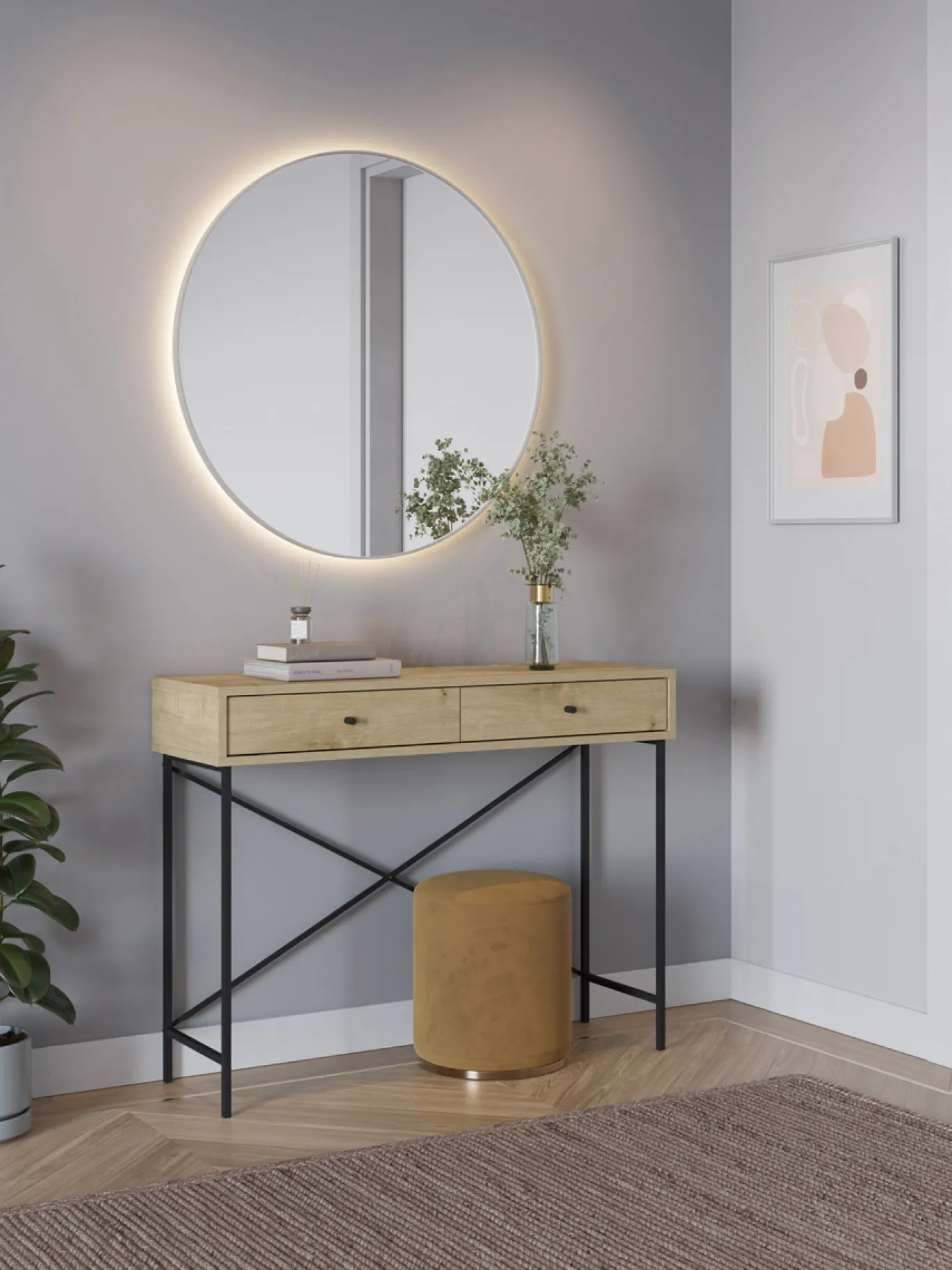 Sidetable Titan 2L Eiken met Metaal - Giga Meubel