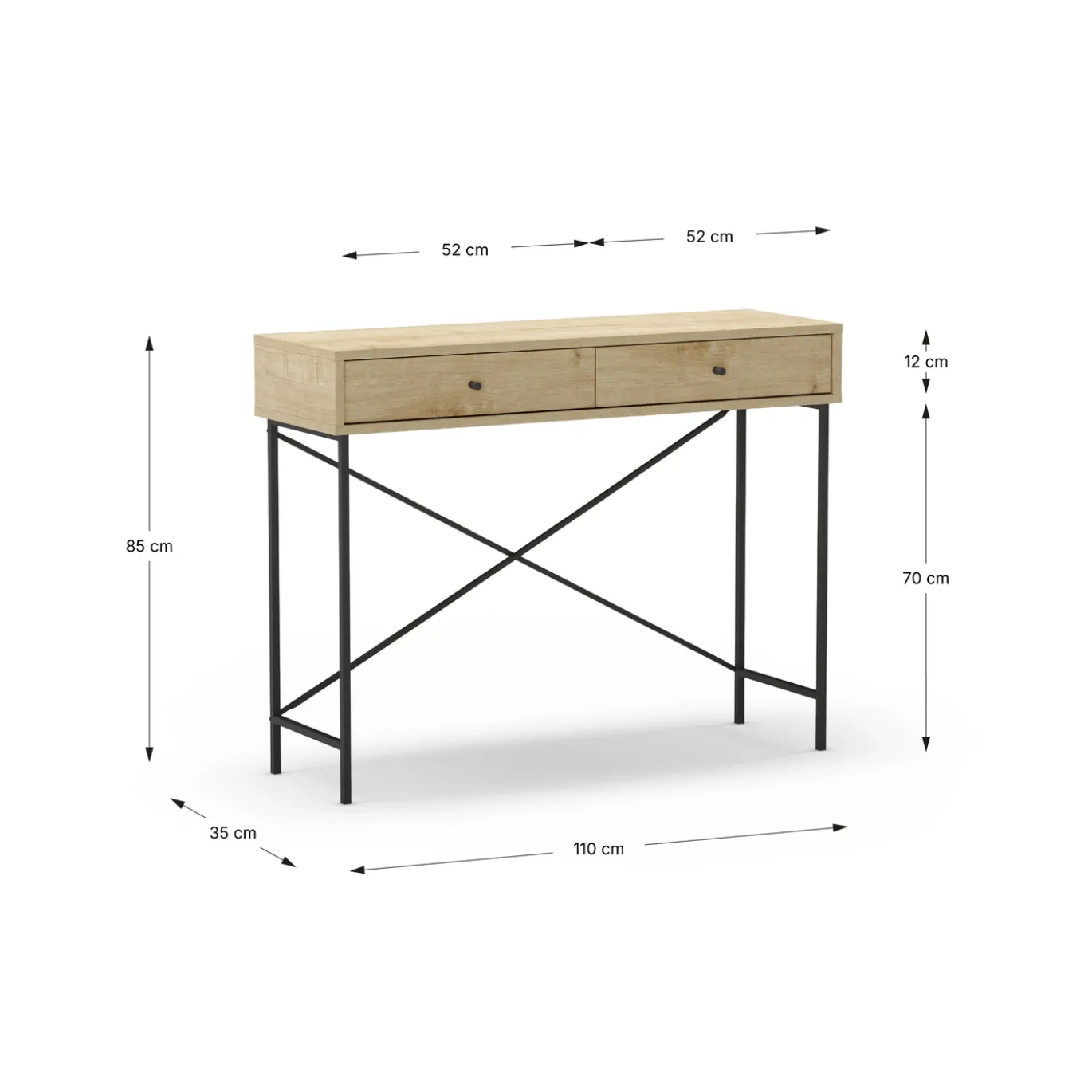 Sidetable Titan 2L Eiken met Metaal - Giga Meubel