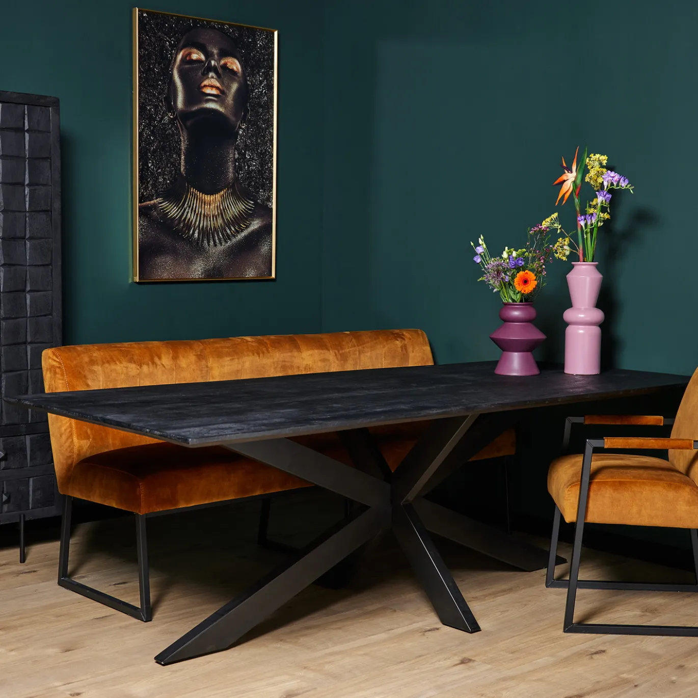 StarFurn Eetkamertafel New York Mangohout Zwart Rechthoek 200cm
