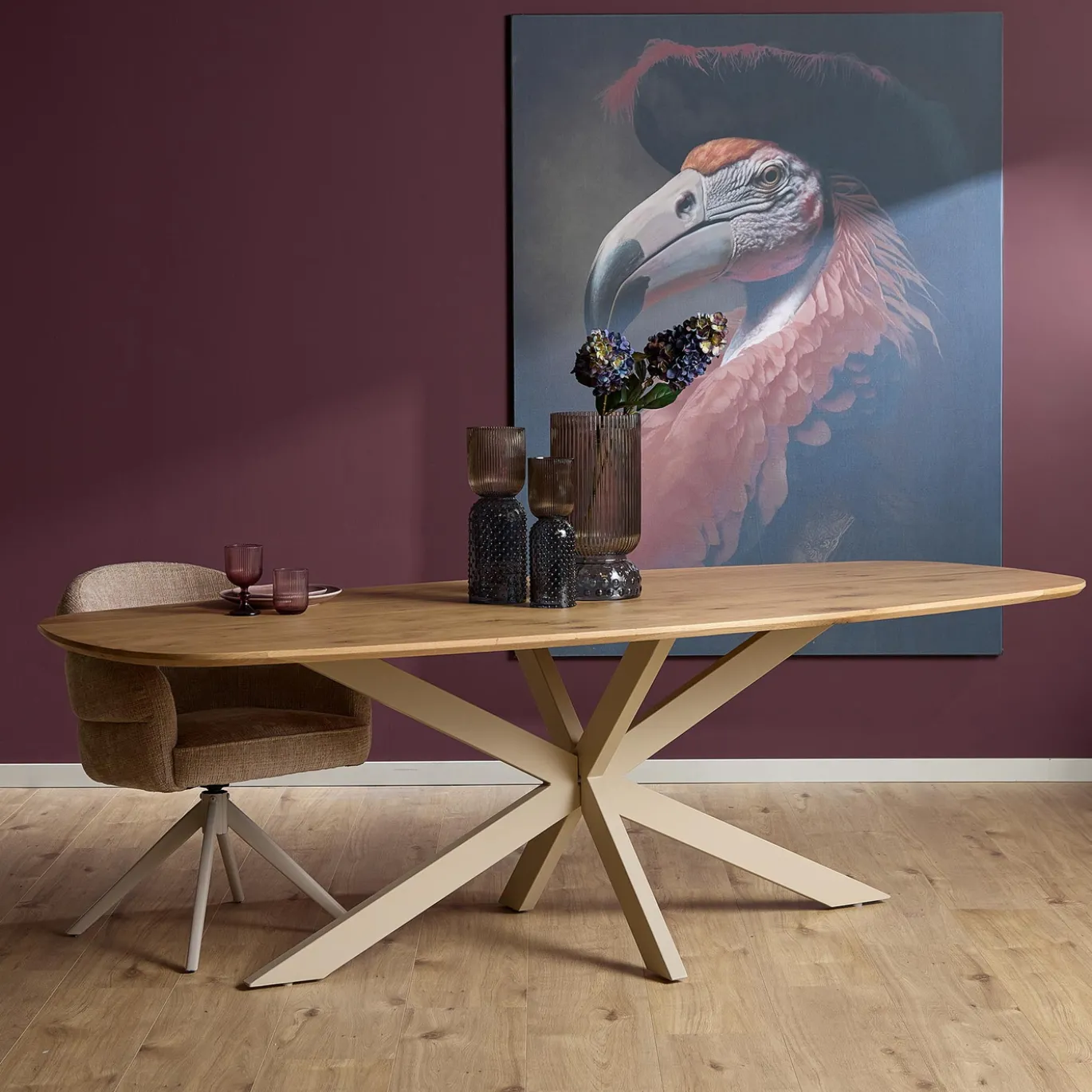 Starfurn Eettafel Ferris Deens Ovaal 180cm Eiken Naturel Poot Zand
