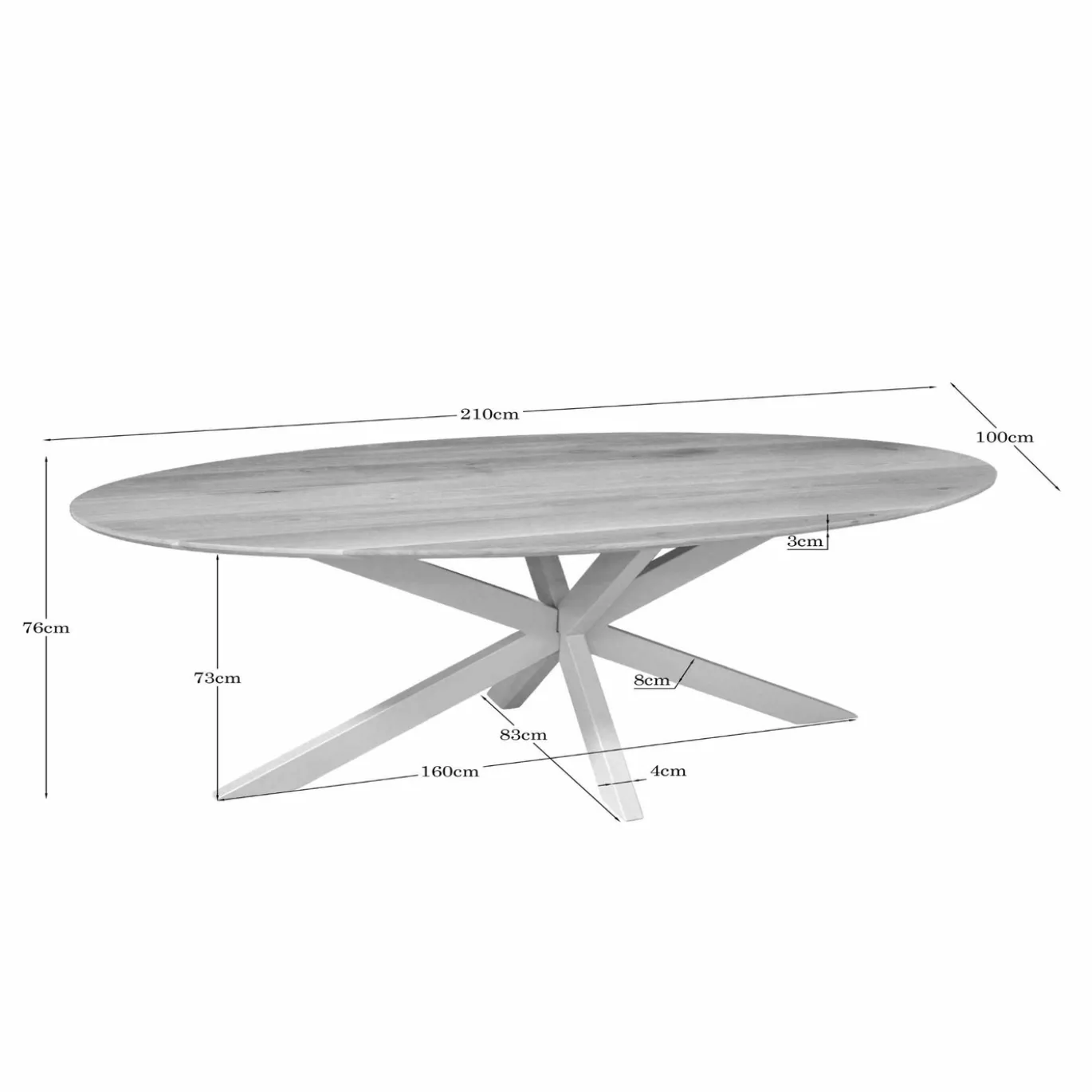 Starfurn Eettafel Ferris Ovaal 210cm Eiken Naturel Poot Zand